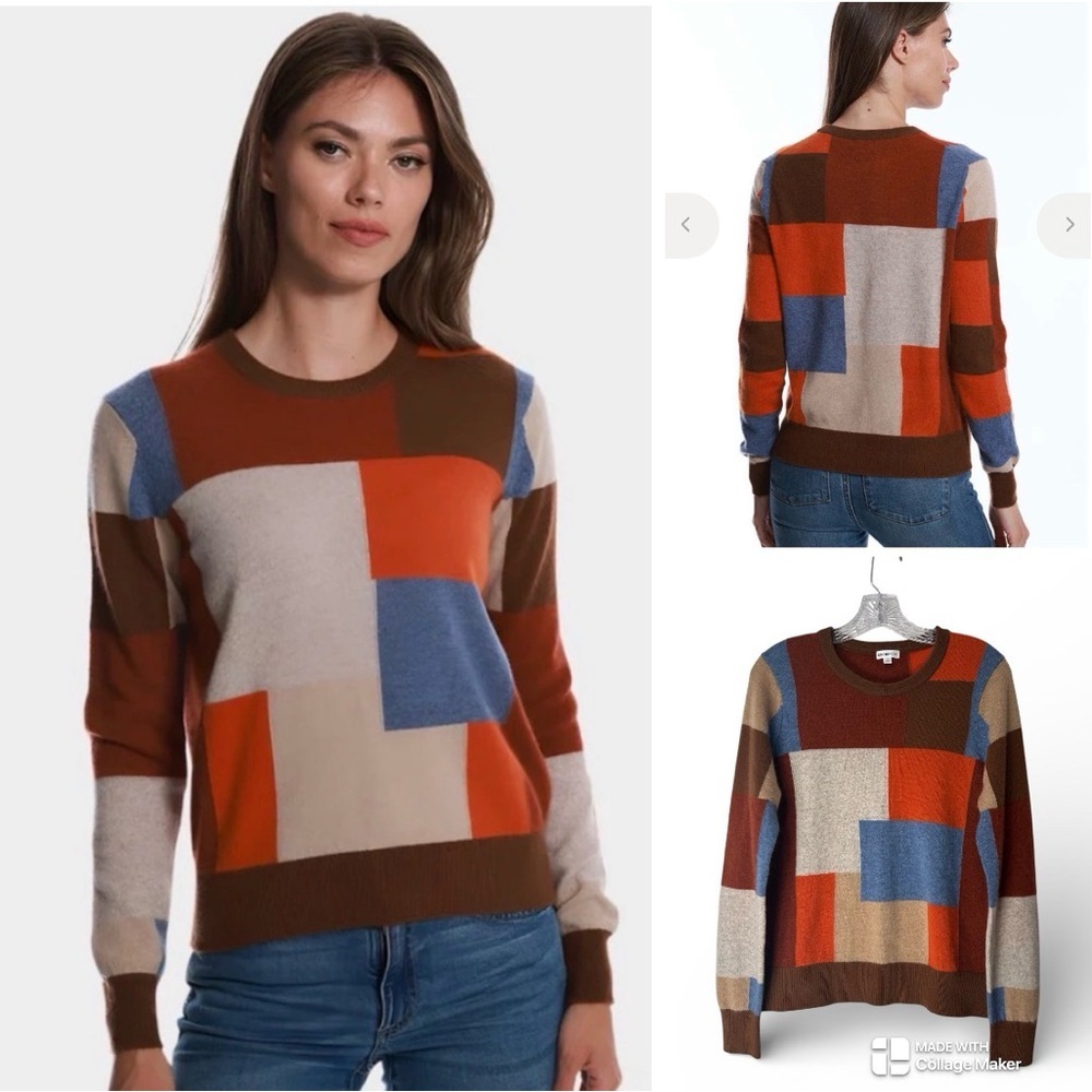 Minnie Rose 100% cashmere patchwork sweater
